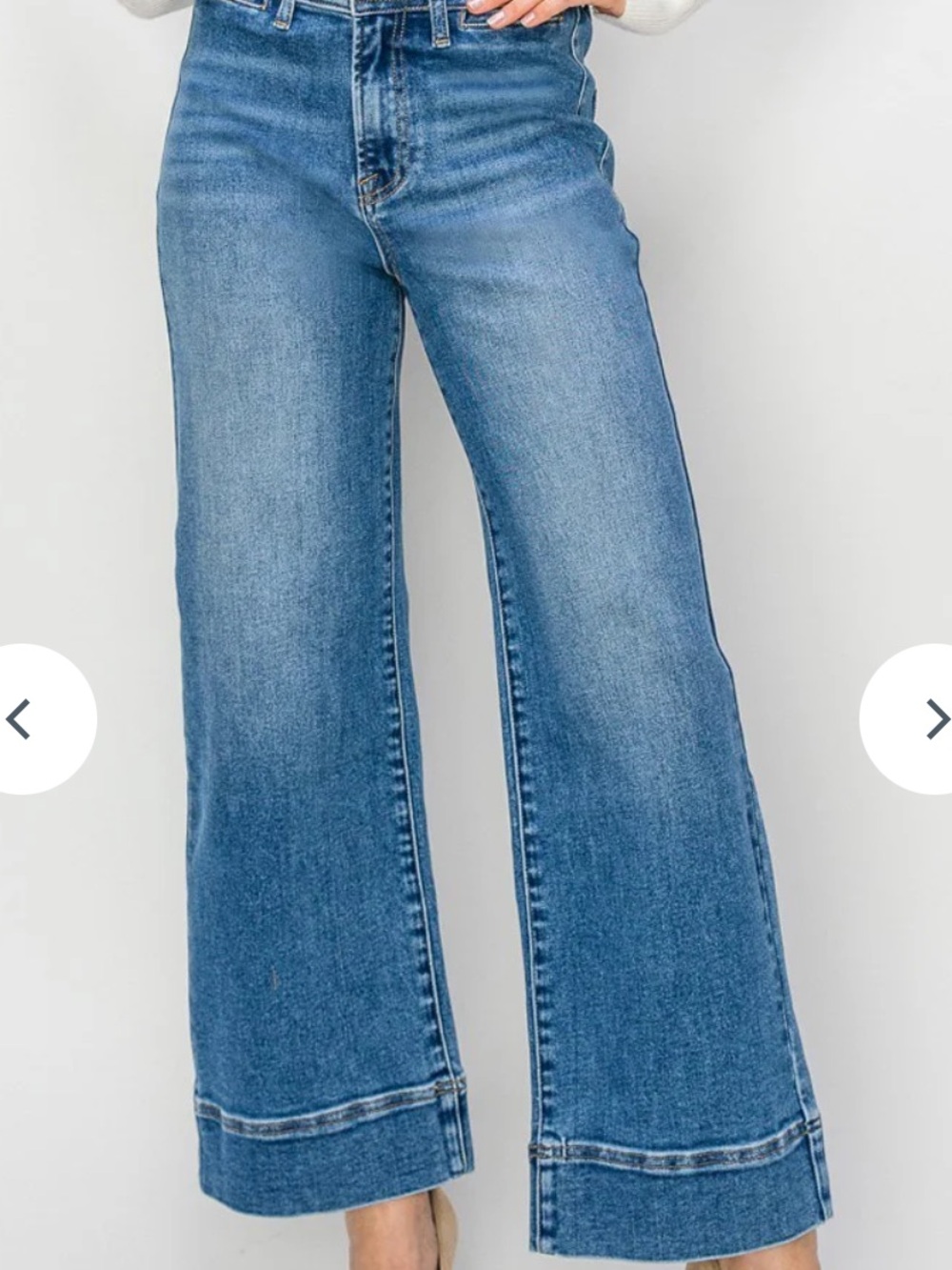 Risen Hi Rise Wide Leg Crop Stretch Jeans in Dark Denim Blue Wash Retro - Picture 2 of 9